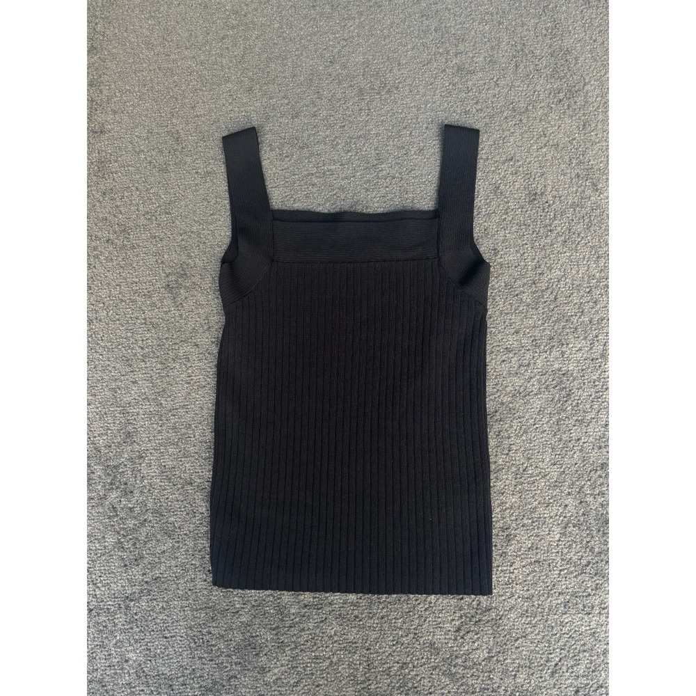 Magaschoni‎ Tank Top Women's Medium Black Viscose Ribbed Square Neck Pullover